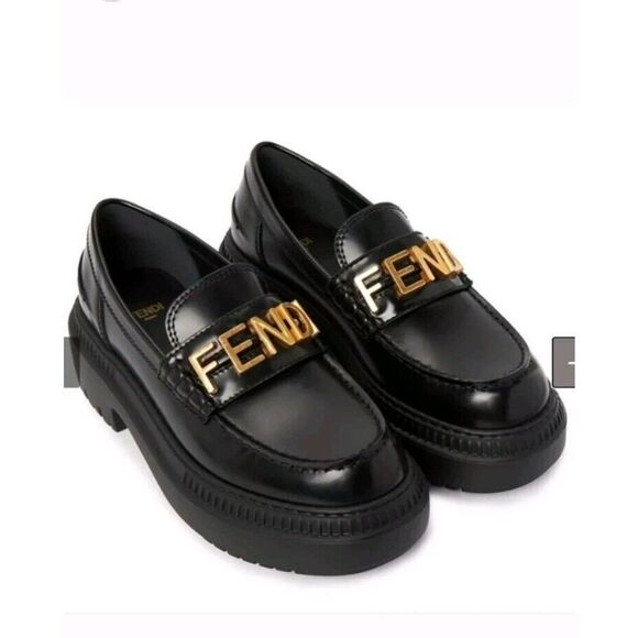 New Fendi Fendigraphy Black Leather Moccasin Platform Loafers 39 - Picture 1 of 13